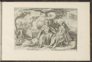 Júpiter y Juno discuten cuál de los sexos tiene mayor deseo de amor Metamorfosis de Ovidio (título de la serie) Recreaciones de P. Ovidius Naso (título de la serie) de Hendrick Goltzius (workshop of)