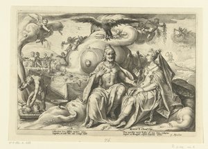 Júpiter y Juno discuten cuál de los sexos tiene mayor deseo de amor Metamorfosis de Ovidio (título de la serie) de Hendrick Goltzius (workshop of)