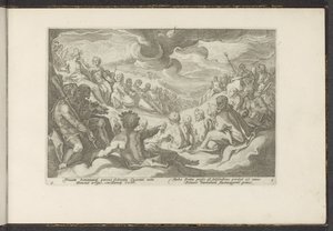 Júpiter convoca a los dioses del Olimpo Metamorfosis de Ovidio (título de la serie) Recreaciones de P. Ovidius Naso (título de la serie) de Hendrick Goltzius (workshop of)