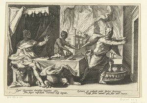 Lycaon se convierte en lobo Metamorfosis de Ovidio (título de la serie) de Hendrick Goltzius (workshop of)