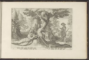 Mercurio en Battus Metamorfosis de Ovidio (título de la serie) Herscheppingen van P. Ovidius Naso (título de la serie) de Hendrick Goltzius (workshop of)