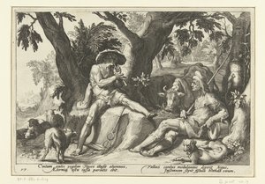 Mercury toca la flauta para Argus Metamorfosis de Ovidio (título de la serie)