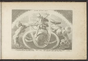 Orden en el Caos Creación de los cuatro elementos. Ovidio Metam. liberación I (título en el objeto) Metamorfosis de Ovidio (título de la serie) Recreaciones de P. Ovidius Naso (título de la serie) de Hendrick Goltzius (workshop of)