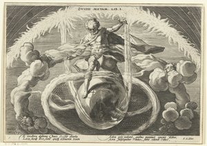 Orden en el caos Creación de los cuatro elementos. Metamorfosis de Ovidio (título de la serie) de Hendrick Goltzius (workshop of)