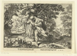 Tiresias golpea a dos serpientes que se aparean Metamorfosis de Ovidio (título de la serie) de Hendrick Goltzius (workshop of)