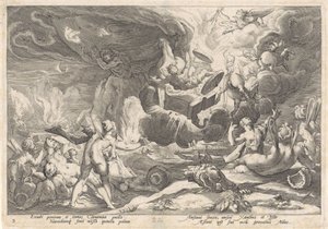 Val van Phaëthon Metamorfosen van Ovidius (título de la serie) de Hendrick Goltzius (workshop of)
