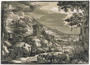 Paisaje arcádico con un pastor de Hendrick Goltzius