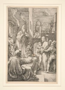 Cristo ante Caifás, de La Pasión, #4 en una serie de 12 grabados de Hendrick Goltzius
