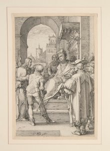 Cristo ante Pilatos, de La Pasión, #5 en una serie de 12 grabados de Hendrick Goltzius