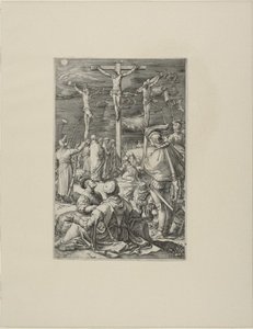 Cristo en la cruz, lámina diez de la Pasión de Cristo de Hendrick Goltzius
