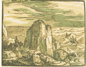 Acantilado en una Costa, de Cuatro Pequeños Paisajes de Hendrick Goltzius