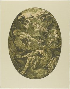 Demogorgon en la cueva de la eternidad, placa uno de Demogorgon y las deidades de Hendrick Goltzius