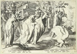 Las hermanas de Faetón se transforman en álamos y Cygnus en un cisne de Hendrick Goltzius