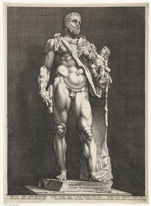 Hércules y Telephos Emperador Cómodo como Hércules Tres estatuas antiguas en Roma (título de serie) de Hendrick Goltzius