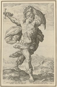 Horacio Cocles, lámina 2 de la serie «Héroes romanos» de Hendrick Goltzius