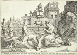 Juno disfrazada como Beroë advierte a Semele de Hendrick Goltzius