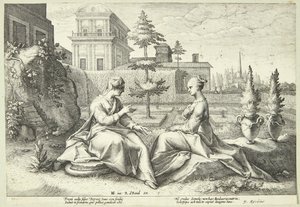 Juno disfrazada de Beroë advierte a Semele de Hendrick Goltzius