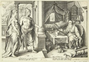Júpiter y Juno consultan a Tiresias de Hendrick Goltzius