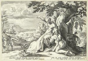 Clymene incita a Faetón a encontrar a Helios de Hendrick Goltzius