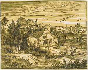 Paisaje con una casa de campo, de Cuatro pequeños paisajes de Hendrick Goltzius