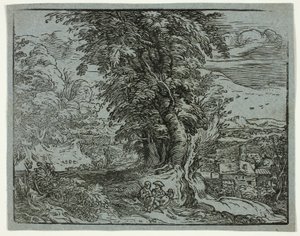 Paisaje con pareja de pastores, de Cuatro pequeños paisajes de Hendrick Goltzius