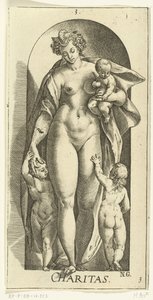 Amor Caridad (título sobre el objeto) Las siete virtudes (título de la serie) de Hendrick Goltzius