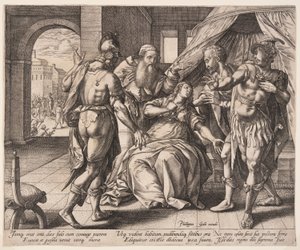 Lucrecia se suicida, de La historia de Lucrecia de Hendrick Goltzius