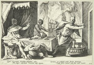 Licaón se transforma en lobo de Hendrick Goltzius