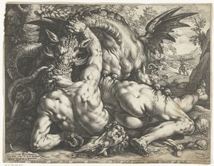 Compañeros de Cadmo devorados por un dragón de Hendrick Goltzius