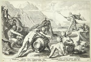 Neptuno planeando la destrucción de la humanidad de Hendrick Goltzius