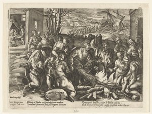Pablo mordido en la mano por una víbora Historia de los Apóstoles (título de la serie) de Hendrick Goltzius