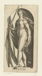 Justicia Iustitia (título sobre objeto) Las siete virtudes (título de la serie) de Hendrick Goltzius