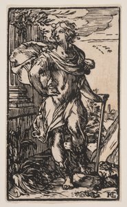 Joven de pie con bastón de Hendrick Goltzius