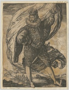 Portador de bandera de pie, con la cabeza girada hacia la izquierda de Hendrick Goltzius