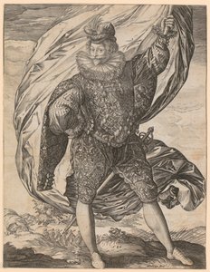 Abanderado de pie, con la cabeza vuelta hacia la izquierda de Hendrick Goltzius
