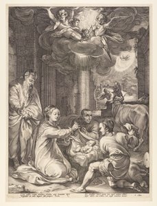 La adoración de los pastores, de El nacimiento y los primeros años de la vida de Cristo de Hendrick Goltzius