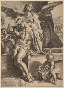 El cuerpo de Cristo sostenido por ángeles de Hendrick Goltzius