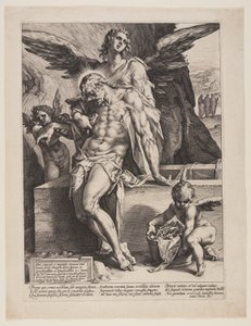 El Salvador muerto sostenido por un ángel de Hendrick Goltzius