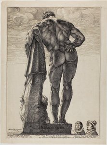 El Hércules Farnesio, lámina uno de Tres esculturas antiguas famosas de Hendrick Goltzius