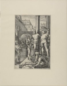 La flagelación, lámina seis de La Pasión de Cristo de Hendrick Goltzius