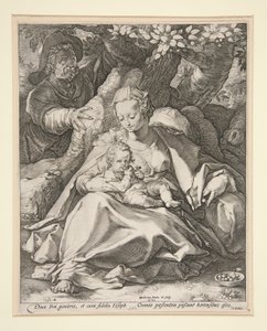 La Sagrada Familia bajo el cerezo/ Descanso en la huida a Egipto bajo un cerezo de Hendrick Goltzius