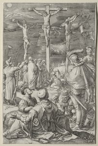 La Pasión: Cristo en la cruz entre los dos ladrones de Hendrick Goltzius