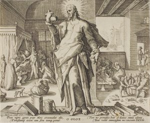 El Médico Considerado como Dios, placa uno de Alegorías de la Profesión Médica de Hendrick Goltzius