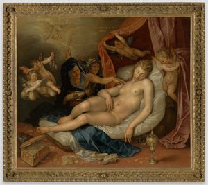 Dánae dormida preparada para Júpiter de Hendrick Goltzius