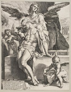 El cuerpo de Cristo sostenido por un ángel de Hendrick Goltzius