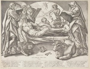 El Cristo muerto y los cuatro evangelistas de Hendrick Goltzius