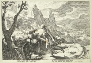 Thisbe asustada por el león de Hendrick Goltzius