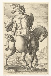 Tito Manlio a caballo Los héroes romanos (título de la serie) de Hendrick Goltzius