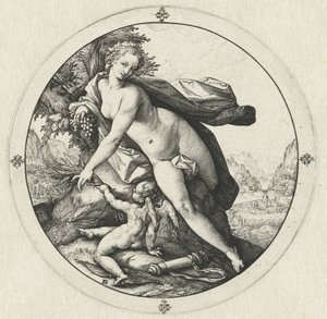 Venus y Cupido Venus se congela sin Ceres y Baco (título sobre el objeto) de Hendrick Goltzius