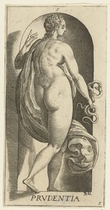 Precaución Prudentia (título sobre objeto) Las siete virtudes (título de la serie) de Hendrick Goltzius
